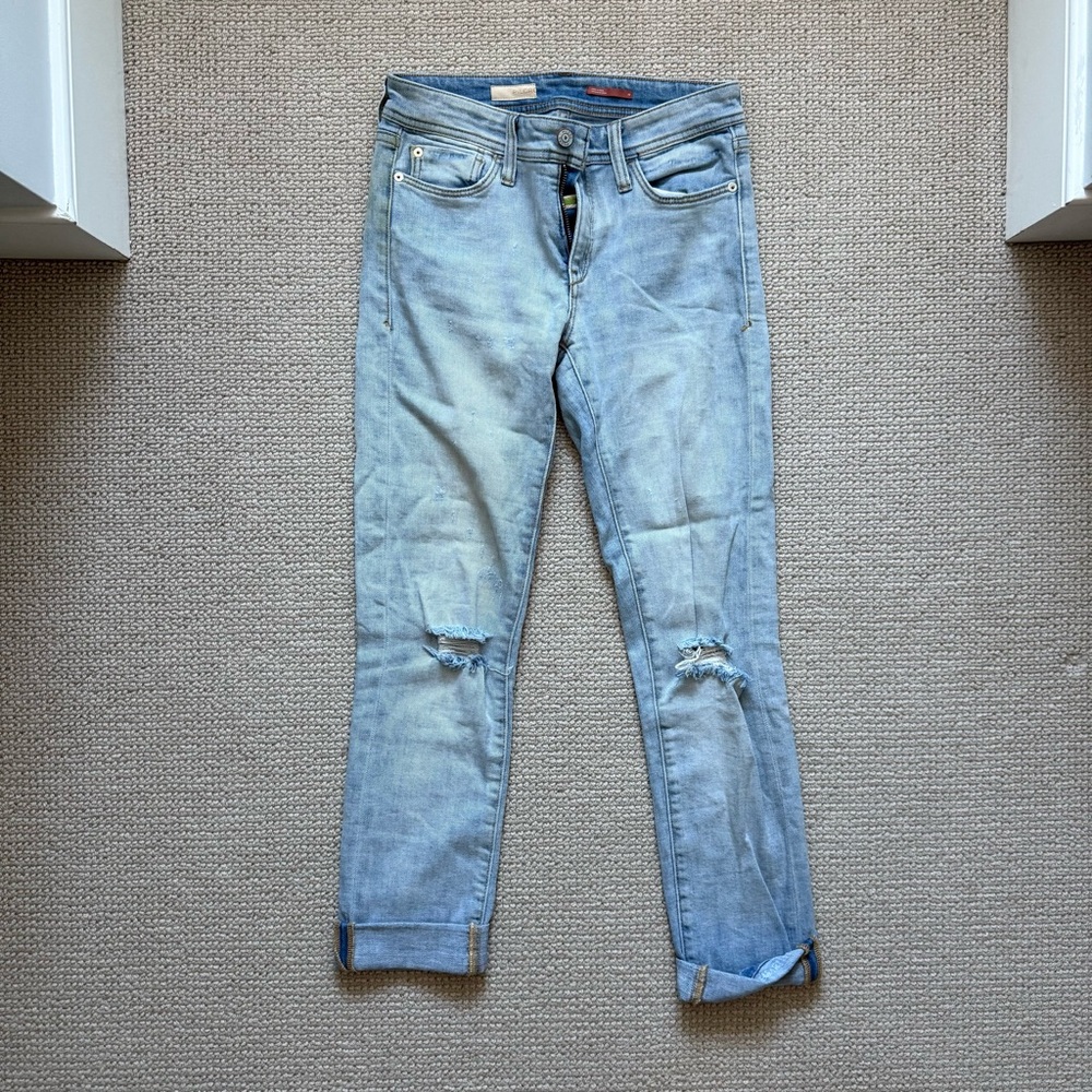 Anthropologie Pilcro Slim Boyfriend Crop Light Blue Distressed Jeans